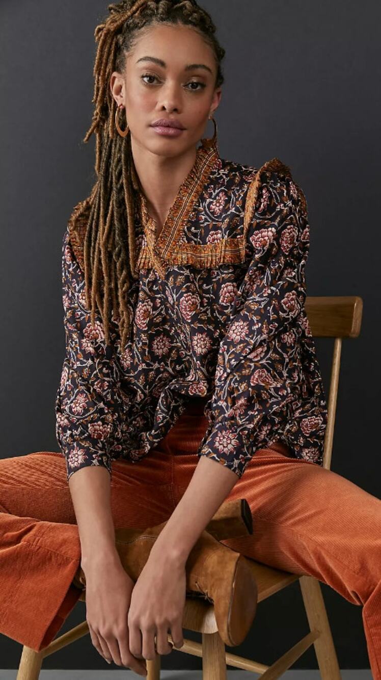 Anthropologie M Othilia Floral Ruffled Blouse